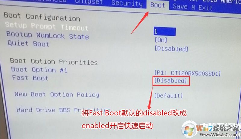 將Fast Boot默認的disabled改成enabled,開啟快速啟動, 將Fast Boot默認的disabled改成enabled,開啟快速啟動,