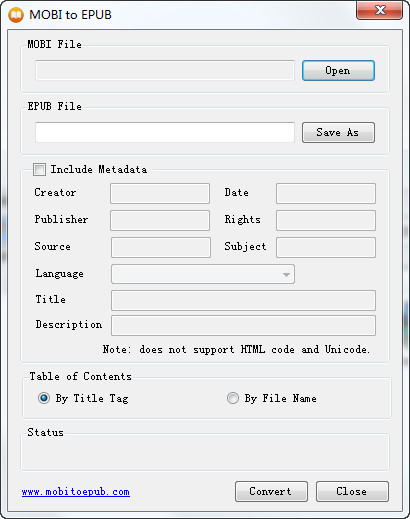 MOBI to EPUB(電子書轉換軟件) V1.0 綠色版 
