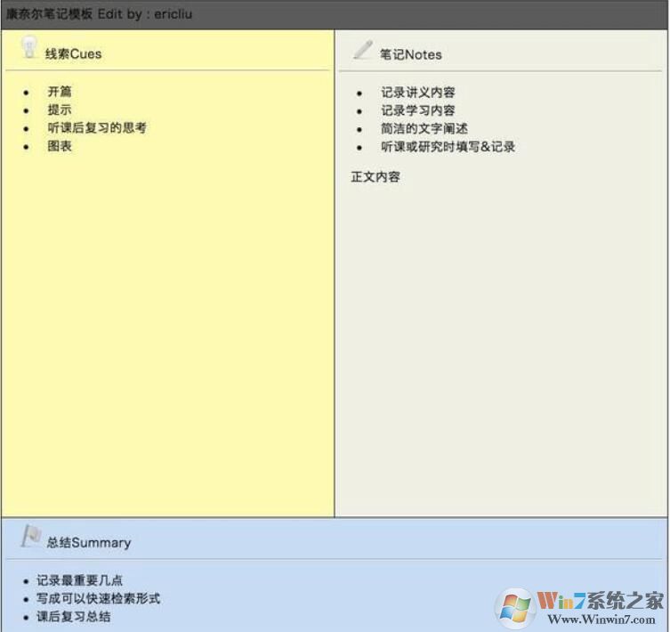 【康奈爾筆記法模板下載】康奈爾大學筆記法模板(5r筆記法)pdf 電子版