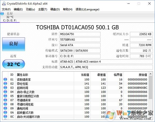 CrystalDiskinfo中文版(固態硬盤壽命檢測神器)