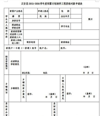 雨露計劃助學工程資助申請表2019word版