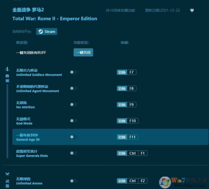 全面戰爭羅馬2十六項修改器