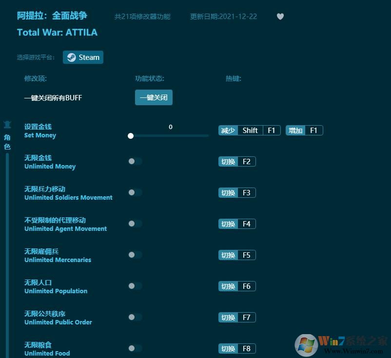 阿提拉全面戰(zhàn)爭(zhēng)二十一項(xiàng)修改器 v2022