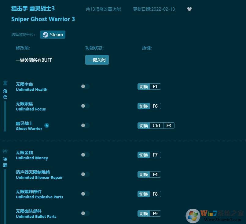 狙擊手幽靈戰士3十三項修改器 v1.2.37