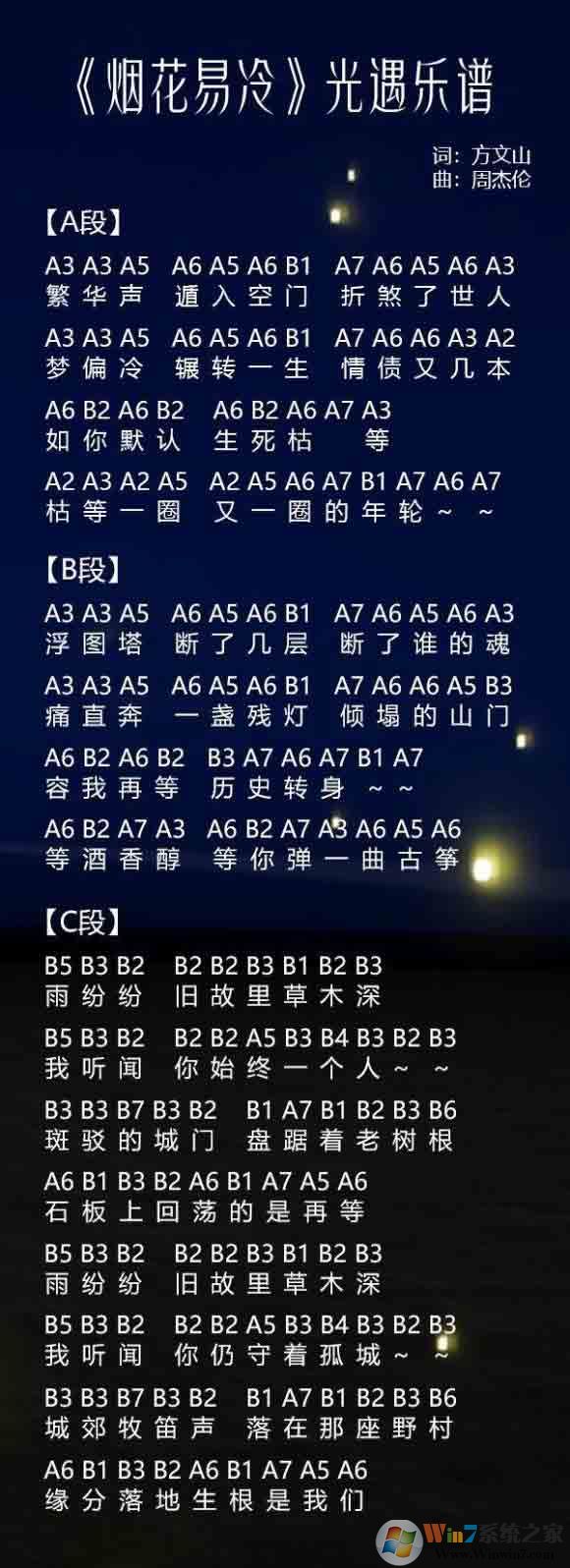 光遇簡譜《煙花易冷》怎么彈？光遇簡譜大全
