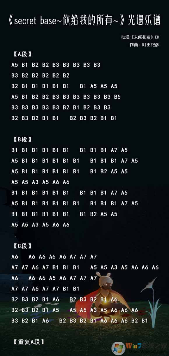 光遇簡譜《secretbase（未聞花名）》怎么彈？光遇簡譜大全