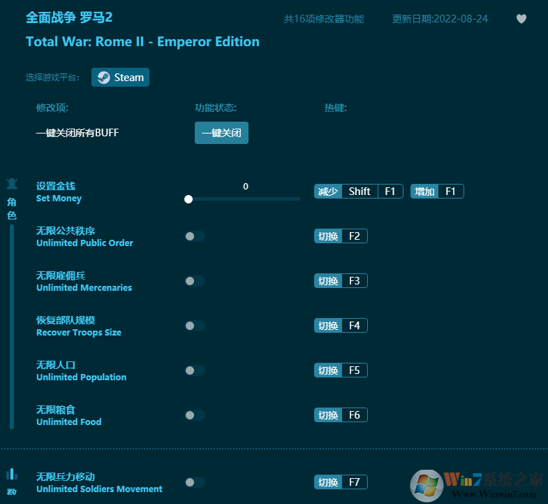 羅馬2：全面戰爭 v2.2.0十五項修改器Build17561[MrAntiFu]
