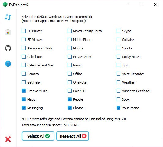 PyDebloatX(卸載win10默認應用)