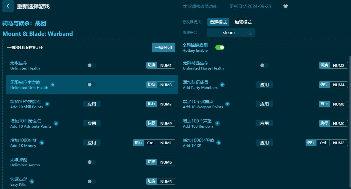 騎馬與砍殺戰團十二項修改器
