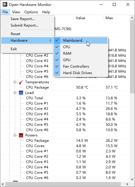 Open Hardware Monitor(硬件監測)